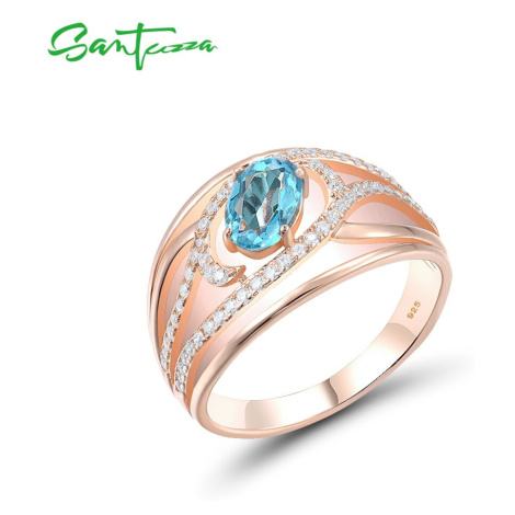 Masivní stříbrný prsten s třpytivými vlny a masivním světle modrým kamenem FanTurra