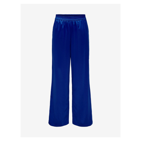 Tmavě modré dámské saténové široké kalhoty ONLY Victoria - Dámské