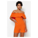 Trendyol Limited Edition Orange Carmen Collar Mini Woven Jumpsuit