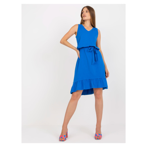 Tmavě modré basic šaty s volánem RUE PARIS Fashionhunters