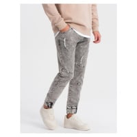 Ombre Men's marbled JOGGERS pants with rubbed edges - gray