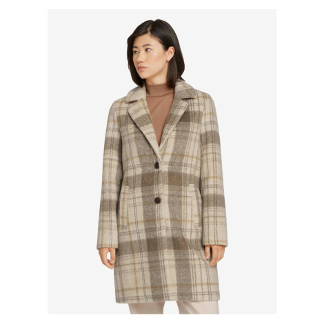 Béžovo-hnědý dámský kostkovaný kabát Tom Tailor Check - Dámské
