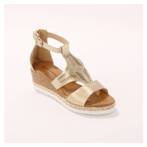 Perforované sandály na lýkovém klínku Blancheporte