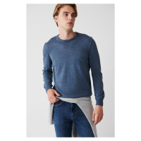 Avva Men's Indigo Knitwear Sweater Crew Neck Non Pilling Regular Fit