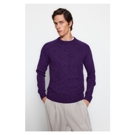 Trendyol Purple Unisex Slim Crew Neck Textured Knitwear Sweater