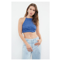 Trendyol Indigo Textured Crop Halter Neck Stretchy Knitted Blouse