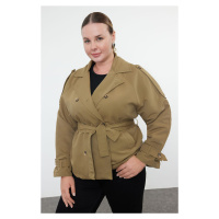 Trendyol Curve Green Regular Fit Short Length Technical Fabric Plus Size Trench Coat