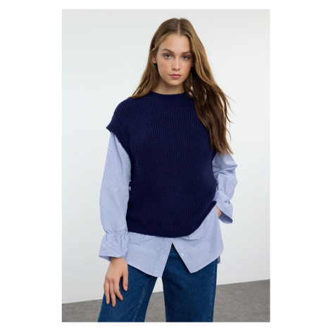 Trendyol Navy Blue Soft Texture Garni Detailed Knitwear Sweater