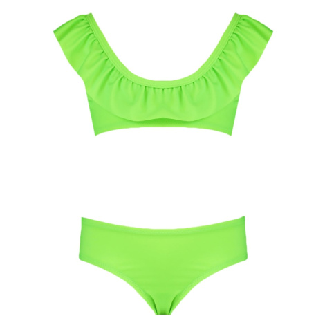 Trendyol Neon Green Plain Ruffle Detailed Girls' Bikini Set