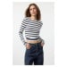 Trendyol Navy Blue*001 Striped Fitted/Fits on the Body Gathered/Drape Detailed Flexible Knitted 