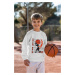 Trendyol Ecru*001 Boy Slogan Cotton Knitted Sweatshirt