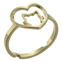 STYLE4 Prsten s nastavitelnou velikostí - kočka a srdce, zlatá ocel