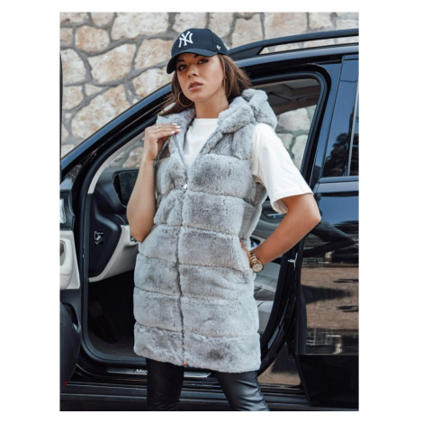 Dámská šedá kožešinová vesta s kapucí DStreet