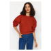 Trendyol Tile Comfortable Cut Crop Basic Crew Neck Thick Fleece Inside Knitted Sweatshirt