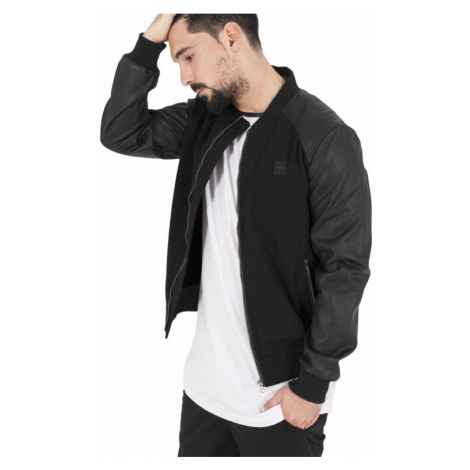 Bunda Urban Classics Cotton Bomber Leather Imitation Sleeve Jacket - black/black