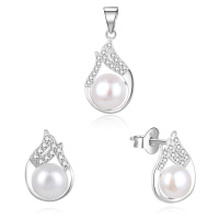 Beneto Elegantní stříbrná souprava šperků s pravými perlami AGSET220PL (přívěsek, náušnice)