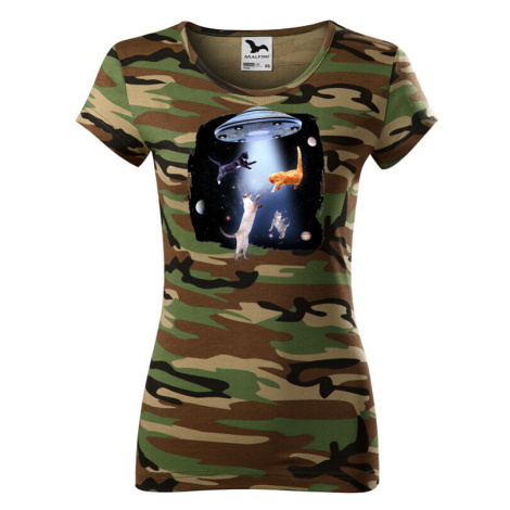 Vtipné dámské tričko s potiskem Ufo a koček - tričko pro milovníky koček BezvaTriko