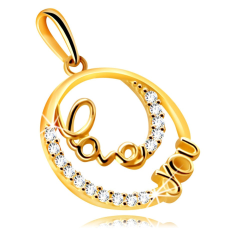Přívěsek z 9K zlata - kroužek s ozdobným nápisem "Love you", malé čiré zirkony Šperky eshop