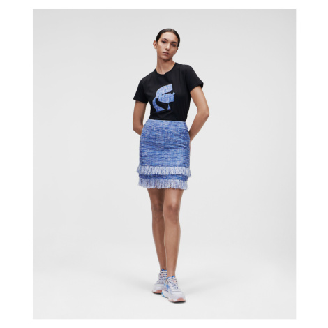 Sukně Karl Lagerfeld Boucle Skirt W/ Fringes - Modrá