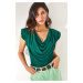 Olalook dámská smaragdově zelená polstrovaná halenka s hlubokým výstřihem a volným střihem
