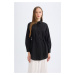 DEFACTO Regular Fit Poplin Basic Plain Long Sleeve Black Shirt Tunic