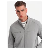 Ombre Men's biker jacket with pockets and collar - grey