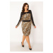 Şans Women's Plus Size Leopard Scuba Fabric Front Half Zippered Leopard Pattern Dress