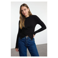 Trendyol Black Double Breasted Gathered/Drape Detailed Slim/Fits Body Knitted Blouse