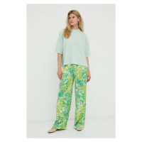 Kalhoty Gestuz dámské, zelená barva, široké, high waist