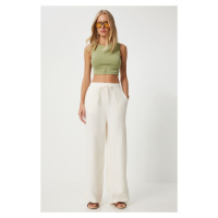 Happiness İstanbul Women's Bone Muslin Palazzo Trousers