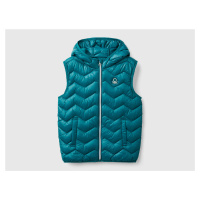 Benetton, Padded Vest In 3d Wadding With Hood