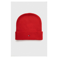 Čepice s příměsí kašmíru Tommy Hilfiger červená barva, z tenké pleteniny