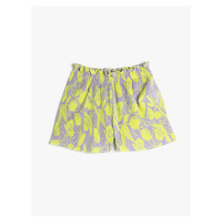 Koton Pleated Shorts With Elastic Waist, Floral Pattern Relaxed Cut.