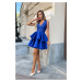 Modré společenské mini šaty s krajkou