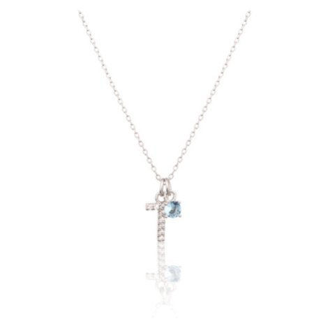 Stříbrný náhrdelník s modrým kamínkem a písmenem T SVLN0324XH2BI0T JVD