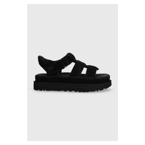 Semišové sandály UGG Goldenstar Strap dámské, černá barva, na platformě, 1137890