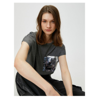 Koton Sequin Detailed T-Shirt Low Sleeve