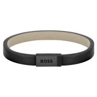 Hugo Boss Moderní černý kožený náramek Jace 1580337 17,5 cm