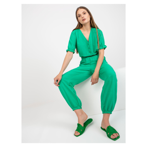Zelený letní overal s krátkým rukávem RUE PARIS Fashionhunters