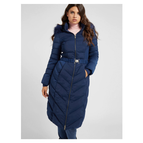 Tmavě modrý dámský prošívaný kabát s odepínací kapucí Guess Caterina |  Modio.cz