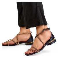 Elegantní dámské sandály na nízkém podpatku s kamínky