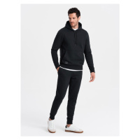 BASIC men's cotton tracksuit set kangaroo sweatshirt + joggers - black V9 Z85