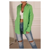 armonika Women's Light Green Oversize Textured Linen Look Wide Cuff Shirt