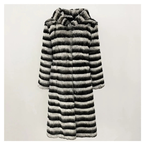 Dlouhý dámský kožený kabát s vložkou z králičí kožešiny