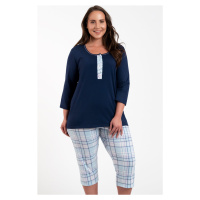 Dámské pyžamo Italian Fashion Allison - třičtvrteční bavlněné Tmavěmodrá-modrá