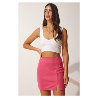 Happiness İstanbul Women's Pink Slit Mini Skirt