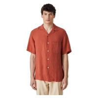 Portuguese Flannel Linen Camp Collar Shirt - Terracota Červená