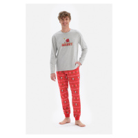 Dagi Gray Crew Neck Long Sleeve Snoopy Printed Pajama Set