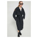 Kabát Abercrombie & Fitch dámský, černá barva, přechodný, dvouřadový