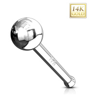 Rovný zlatý 14K piercing do nosu - lesklá hladká kulička, bílé zlato - Tloušťka piercingu: 1 mm